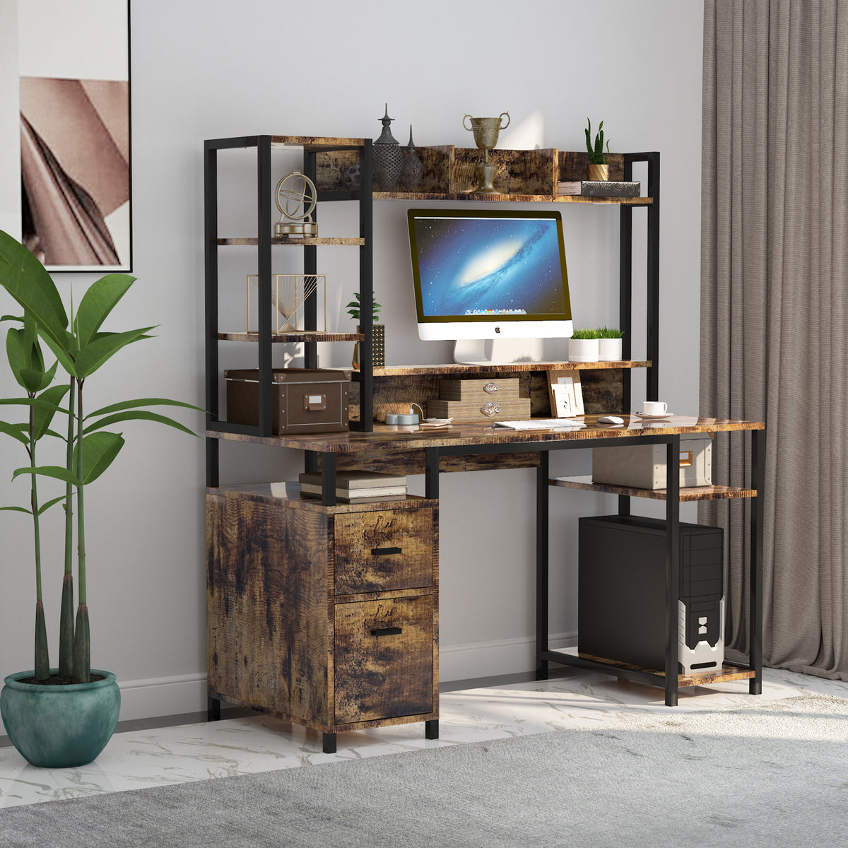 Industrial computer store desk with drawers